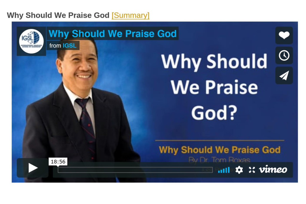Why Should We Praise God?January 16, 2018   |   By Dr. Tom Roxas, IGSL President