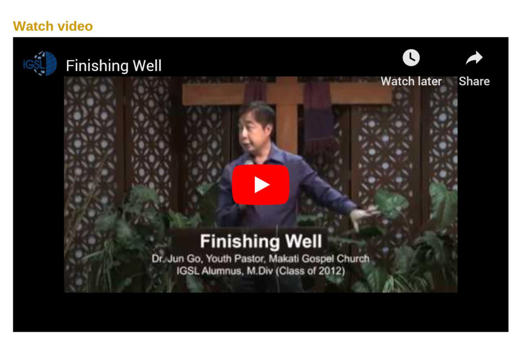 Finishing WellMarch 20, 2018   |   By Dr. Jun Go, IGSL Alumnus